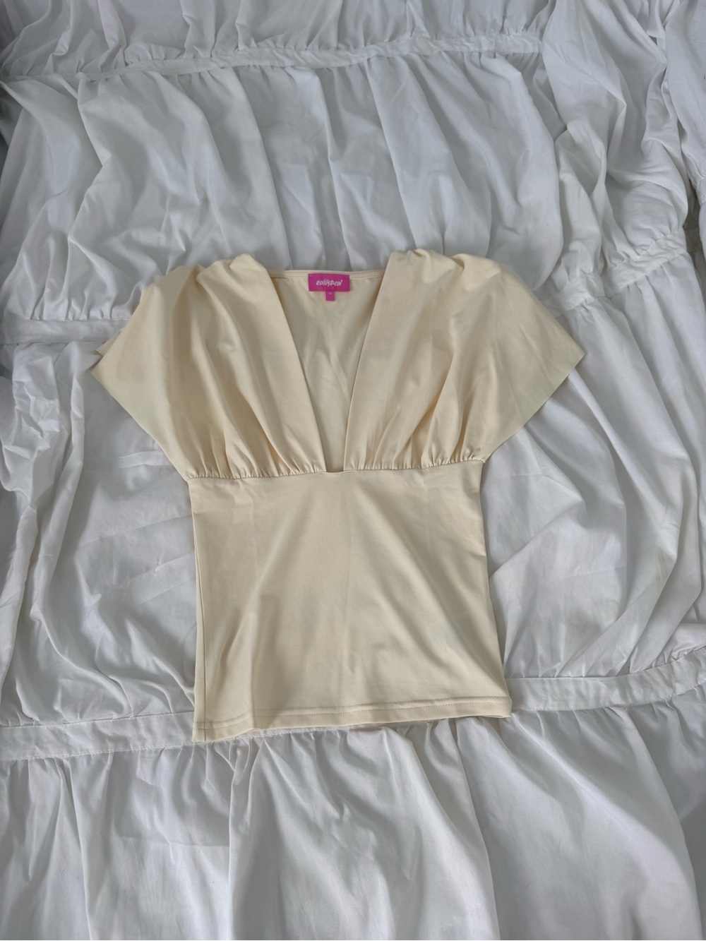 Edikted Soft Cream V-Neck Cap Sleeve Top